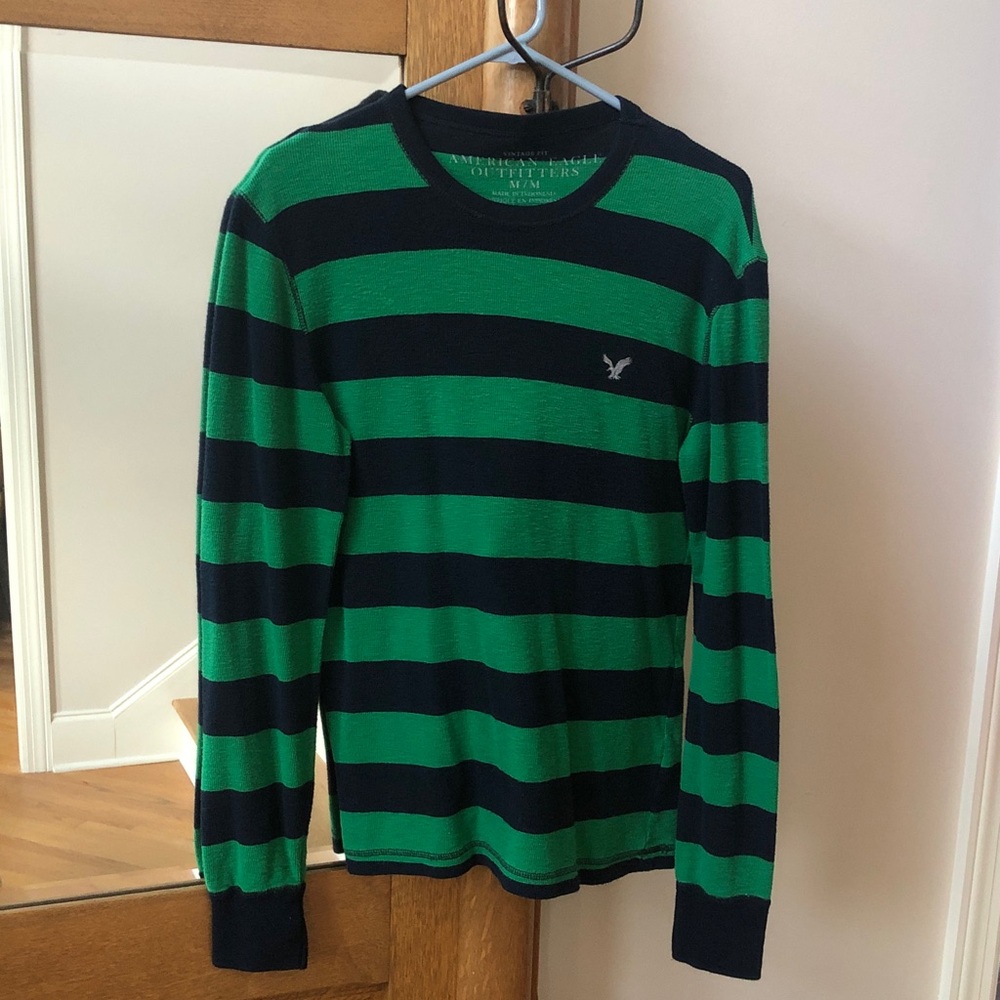 American Eagle Outfitters, Size Medium Green/Navy Stripe Long Sleeve Sweater